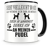 Samunshi® Ich denke an meinen Pudel Hunde Tasse Kaffeetasse Teetasse Kaffeepott Kaffeebecher Becher H:95mm/D:82mm schwarz