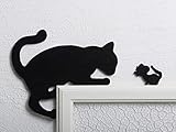 Kantenhocker Katze Luci mit Maus in schwarz, als Wanddekoration für den Türrahmen