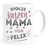 SpecialMe® Kaffeetasse Geschenk Katzenbesitzer Spruch personalisierbar stolze/r Katzenmama/Katzenpapa von und Katzen-Name Mama...