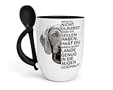 Tasse Kaffeetasse Kaffeebecher Becher mit Löffel - Weimaraner Hund - Spruch - Beidseitiger Druck