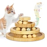 Tarnel Katzenspielzeug Selbstbeschäftigung, Interaktives Katzenspielzeug aus Bambus DREI Etagen drehbar Smart Track Ball...
