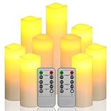 Da by LED Kerzen, Batteriekerzen-Set aus 9 (1 - H 22 cm, 1 - H20 cm, 1 - H18 cm, 2-H16cm, 2-H14cm, 2-H13cm) Elfenbein-Wachskerze...