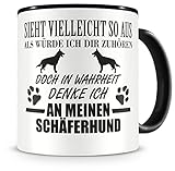 Samunshi® Ich denke an meinen Schäferhund Hunde Tasse Kaffeetasse Teetasse Kaffeepott Kaffeebecher Becher H:95mm/D:82mm schwarz