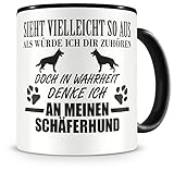 Samunshi® Ich denke an meinen Schäferhund Hunde Tasse Kaffeetasse Teetasse Kaffeepott Kaffeebecher Becher H:95mm/D:82mm schwarz