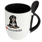 Hundetasse Havaneser - Löffel-Tasse mit Hundebild Havaneser - Becher, Kaffeetasse, Kaffeebecher, Mug - Schwarz