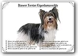 Blechschild / Warnschild / Türschild - Aluminium - 20x30cm 'Eigentumsrechte' Motiv: Biewer Yorkshire Terrier (01)