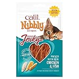 Catit Nibbly Jerky, Kaustreifen aus Hühnchen und Fisch für Katzen, 30g