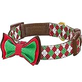 Blueberry Pet 1,5cm S Weihnachtsfeier Hundehalsband im Argyle-Stil mit Fliege, Kleine Halsbänder für Hunde
